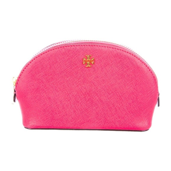 Tory Burch Robinson Emerson Leather Make Up Travel T Logo Cosmetic Zip Case - Picture 1 of 8